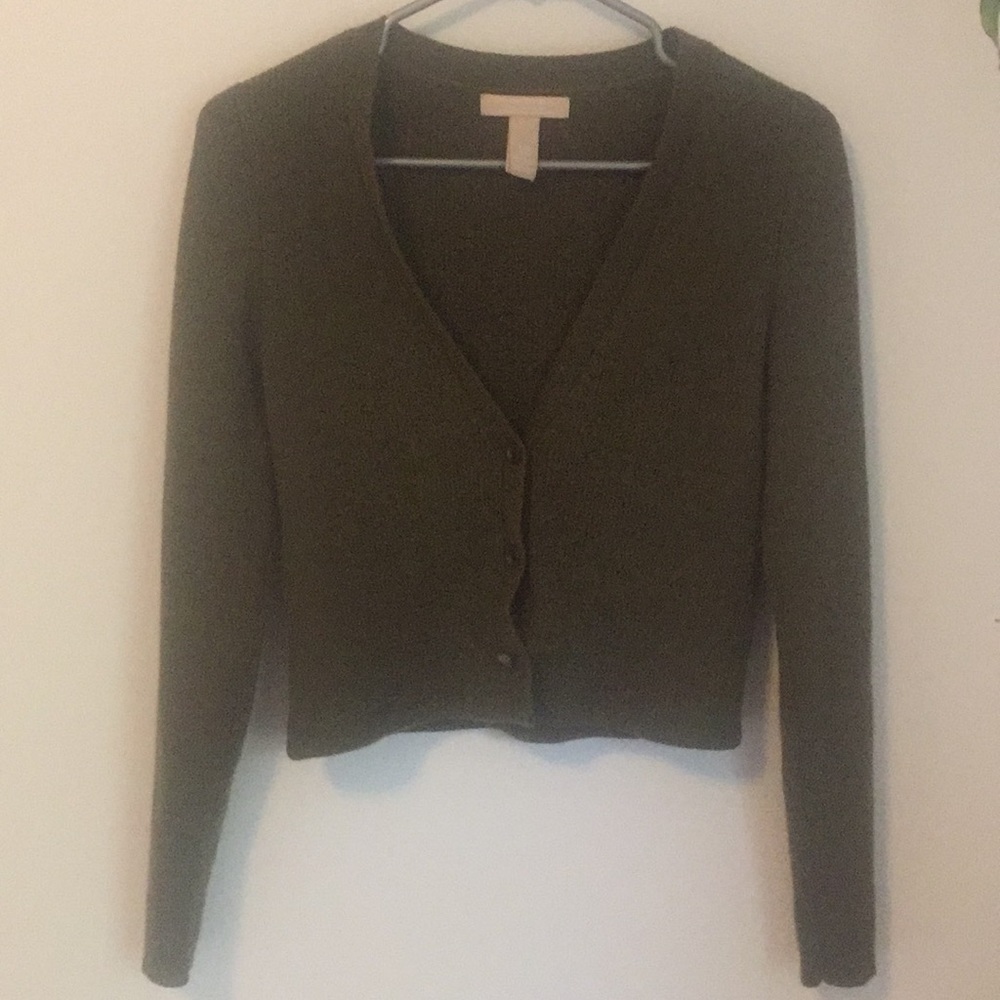 Olive Green Cropped Merino Cardigan
